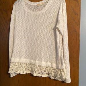 Lace Hem Cream Sweater